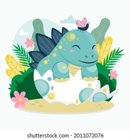 Baby dinosaur. Little dragon, lizard, dino animal. Childish funny cartoon character. Friendly fairy baby dinosaur. Cute adorable monster. Tale colorful comic dinosaur design. Vector illustration.