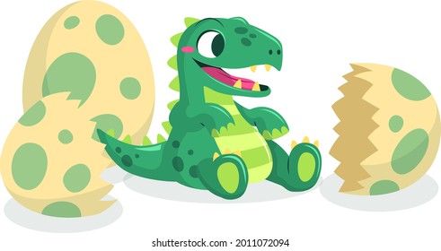 Baby dinosaur. Little dragon, lizard, dino animal. Childish funny cartoon character. Friendly fairy baby dinosaur. Cute adorable monster. Tale colorful comic dinosaur design. Vector illustration.