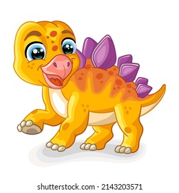 Baby dinosaur orange stegosaurus. Cute cartoon character. Vector illustration isolated on white. For print, design, advertising, stationery, t-shirt and textiles, decor, sublimation.