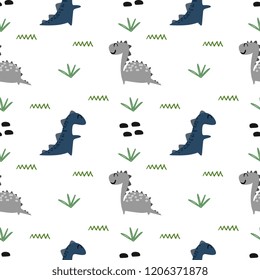 Baby Dinosaur Seamless Pattern Colorful Vector Illustration white Background