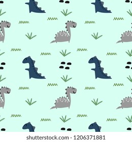 Baby Dinosaur Seamless Pattern Colorful Vector Illustration pastel Background
