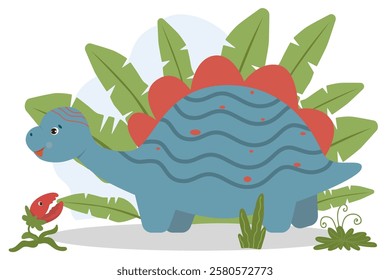 Baby dinosaur. Stegosaurus, pterodactyl, diplodocus. Colorful cute children s illustrations for greeting card design, congratulations and invitation card creation.