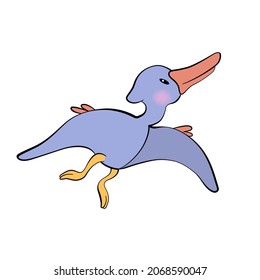 Baby dinosaur vector illustration. Cute pterodactyl cartoon isolated. Fun dinosaur animal vector. Happy colorful cartoon character vector