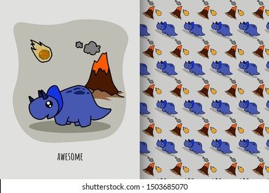 Baby dinosaurs cartoon hand drawn repeating pattern vector image