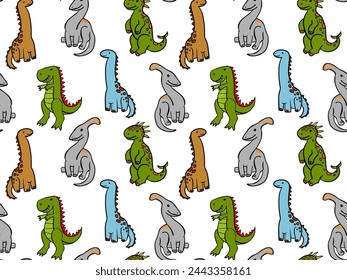 baby dinosaurs seamless pattern. doodle vector illustration isolated on white for children's illustrations, print on textile, wallpaper in children's room,  wrapping paper, package