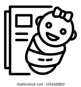 Baby and document icon. Outline baby and document vector icon for web design isolated on white background