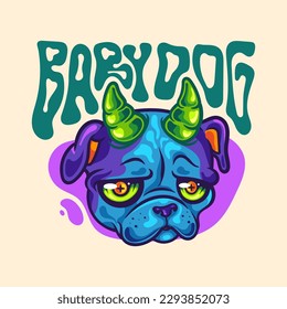 Baby dog head with horns vector colorful illustration perfect for wall, sticker, merchandise