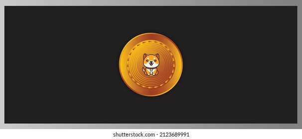 Baby Doge Coin (BABYDOGE) logo with crypto currency themed golden coin in  black background design. Banner design for BABYDOGE token icon. BABYDOGE Cryptocurrency Blockchain technology concept.