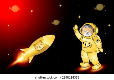 Baby doge coin cryptocurrency to the moon illustration