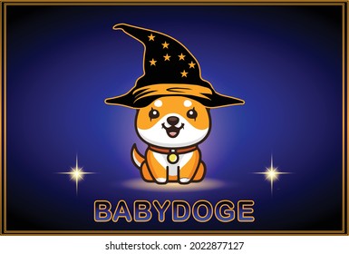 Baby doge crypto currency background with magic hat for halloween party, web, banner, poster, etc. vector eps 10