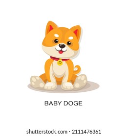 Baby doge mascot. Funny puppy Shiba inu. Doge meme character Icon for web, poster. Meme tokens.