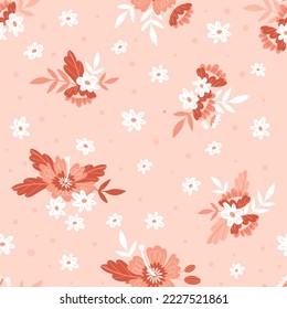 Baby doll ditsy seamless pattern. Flowers summer trend. Vector design. Red colors
