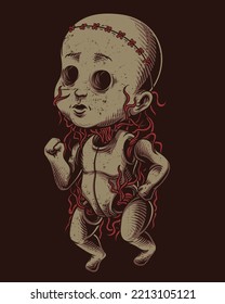 baby doll ghost character illustration artwork whose limbs are detached