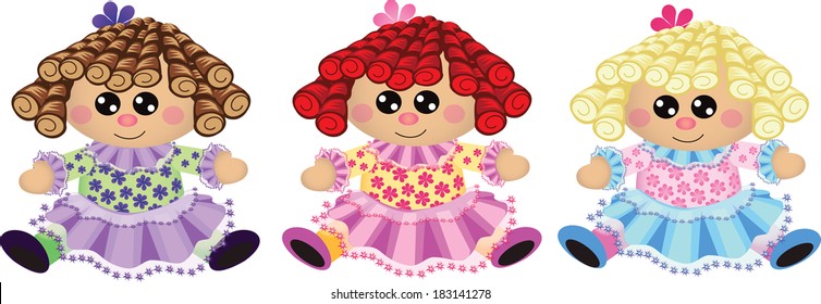 baby dolls/Rag Dolls/ Three rag doll variations.