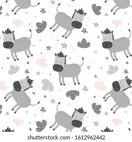 Baby donkey pattern Vector children print with animals on white background Neutral modern illustration