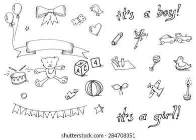 Baby doodle icons set, excellent vector illustration, EPS 10