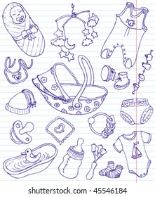 Baby doodles set, vector illustration