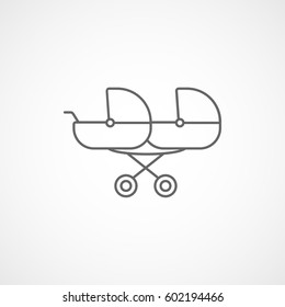 Baby Double Stroller Pram Line Icon On White Background