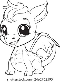 baby dragon Black and White Cartoon Illustration of Cute Baby Animal for Coloring Book