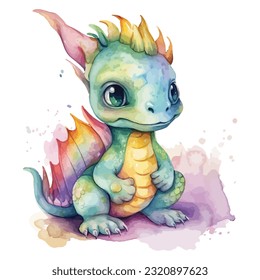 A baby dragon blowing bubbles watercolor svg