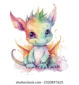 A baby dragon blowing bubbles watercolor svg