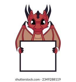 baby dragon holding blank board