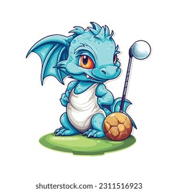 Baby dragon holding a golf club