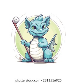 Baby dragon holding a golf club