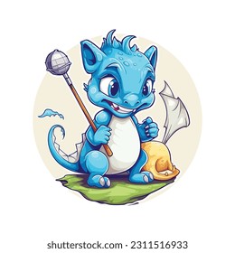 Baby dragon holding a golf club