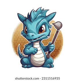 Baby dragon holding a golf club