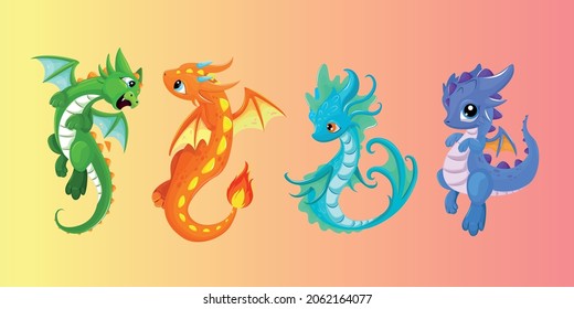 baby dragon icons cute colorful cartoon characters design . vector illustration