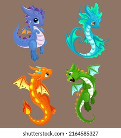 Baby dragon icons cute colorful cartoon