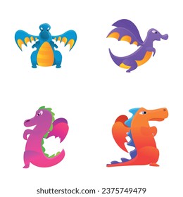 Baby dragon icons set cartoon vector. Colorful little dragon. Cartoon character