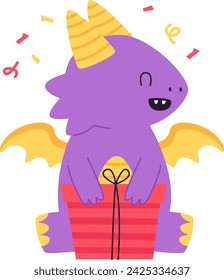 Baby Dragon With Present Vector Illustration