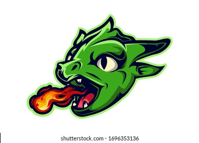baby dragon spitting fire vector mascot logo