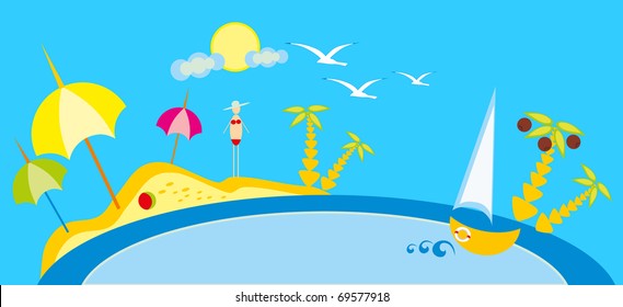 baby drawing - a beach and sea, sun and sky