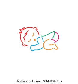 Baby drawing face down. Vector
