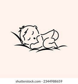 Baby drawing face down. Vector