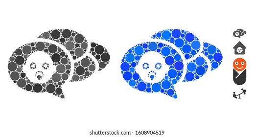 Baby dreams composition of filled circles in different sizes and color hues, based on baby dreams icon. Vector filled circles are organized into blue illustration.