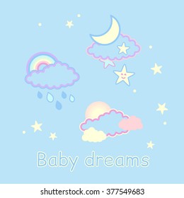 Baby dreams, sky set - vector illustration
