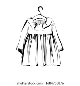 Baby dress on hanger. Clothes sketch