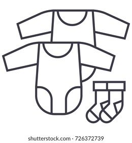 baby dress, rompers and socks vector line icon, sign, illustration on background, editable strokes