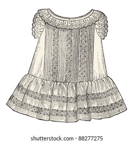 Baby dress - Vintage engraved illustration - "La mode illustree" by Firmin-Didot et Cie in 1882 France