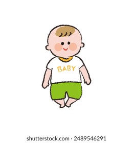 Baby dressed in summer clothes.