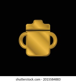 Botella para beber bebé con mango en ambos lados icono metálico chapado en oro o vector de logotipo