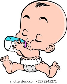 baby drinking milk vector illustration isolated on white background