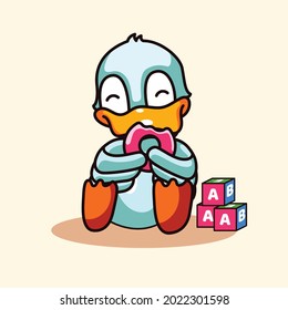 Baby Duck eating donuts Mascots Character