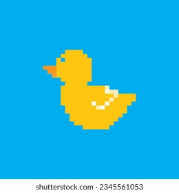 Baby duck pixel art 8 bit style icon vector