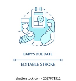 Baby due date blue concept icon . Calculate day of labor abstract idea thin line illustration. Predict childbirth. Maternity allowance. Vector isolated outline color drawing. Editable stroke