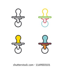 Baby dummy flat simple line icons set.